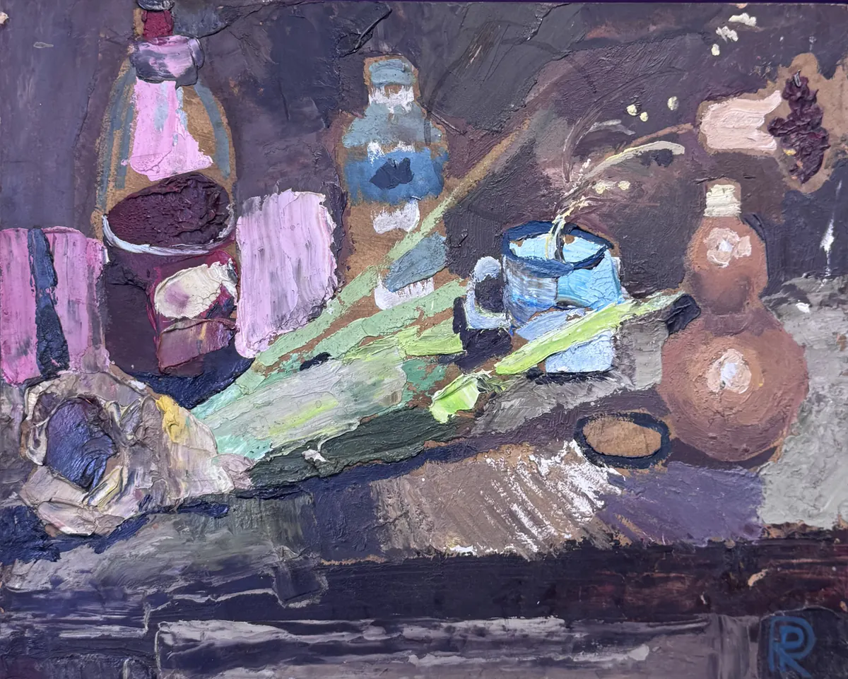 Bodegón, obra original de Ramón Peñaloza; Óleo sobre tabla DMF · 32 x 26 cm · 2023, Anomalía Arte CDMX