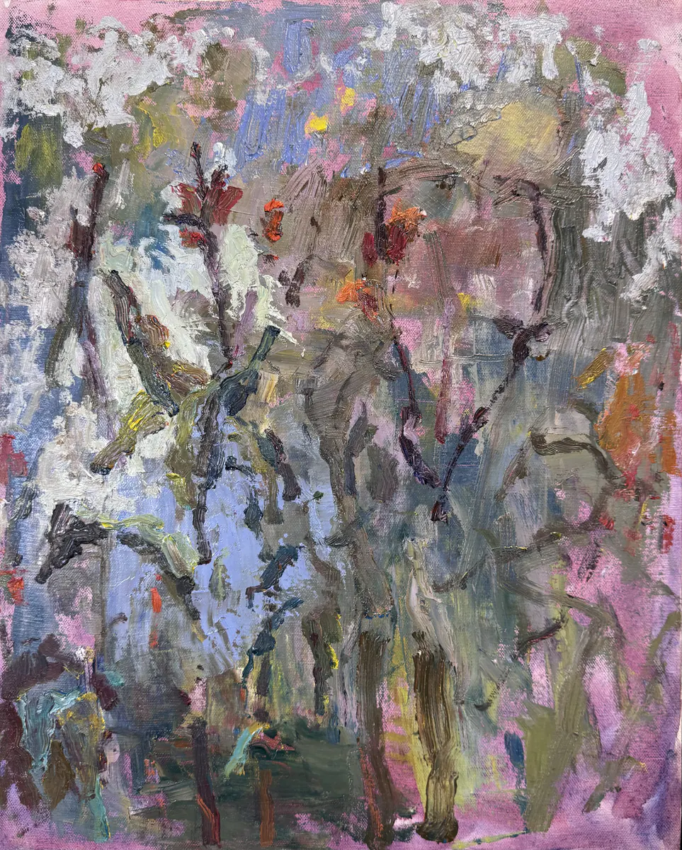 Te llevo flores del parque, obra original de Veriti Alis; Óleo sobre lienzo · 44 x 54 x 4 cm · 2025, Anomalía Arte CDMX